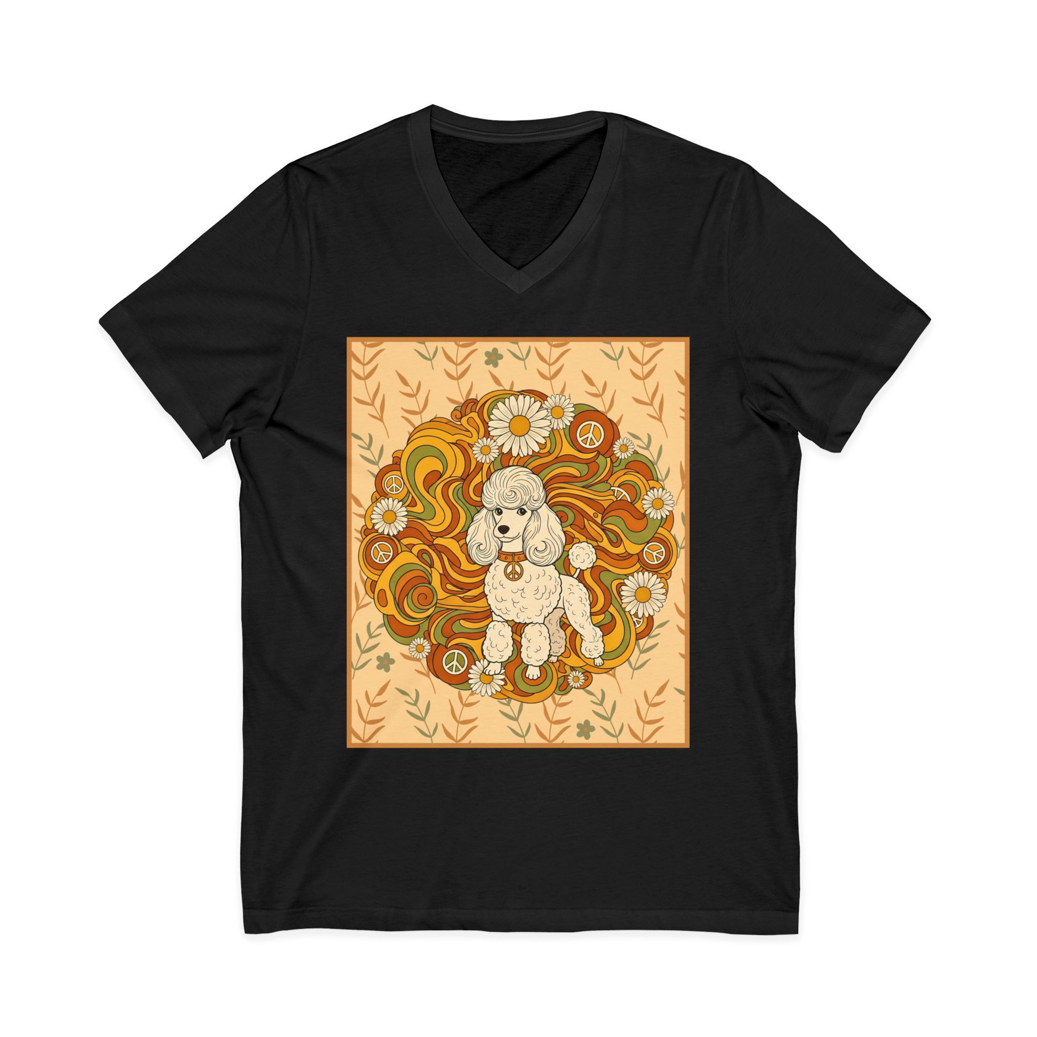 Retro Floral Poodle V-Neck Tee - Image 4