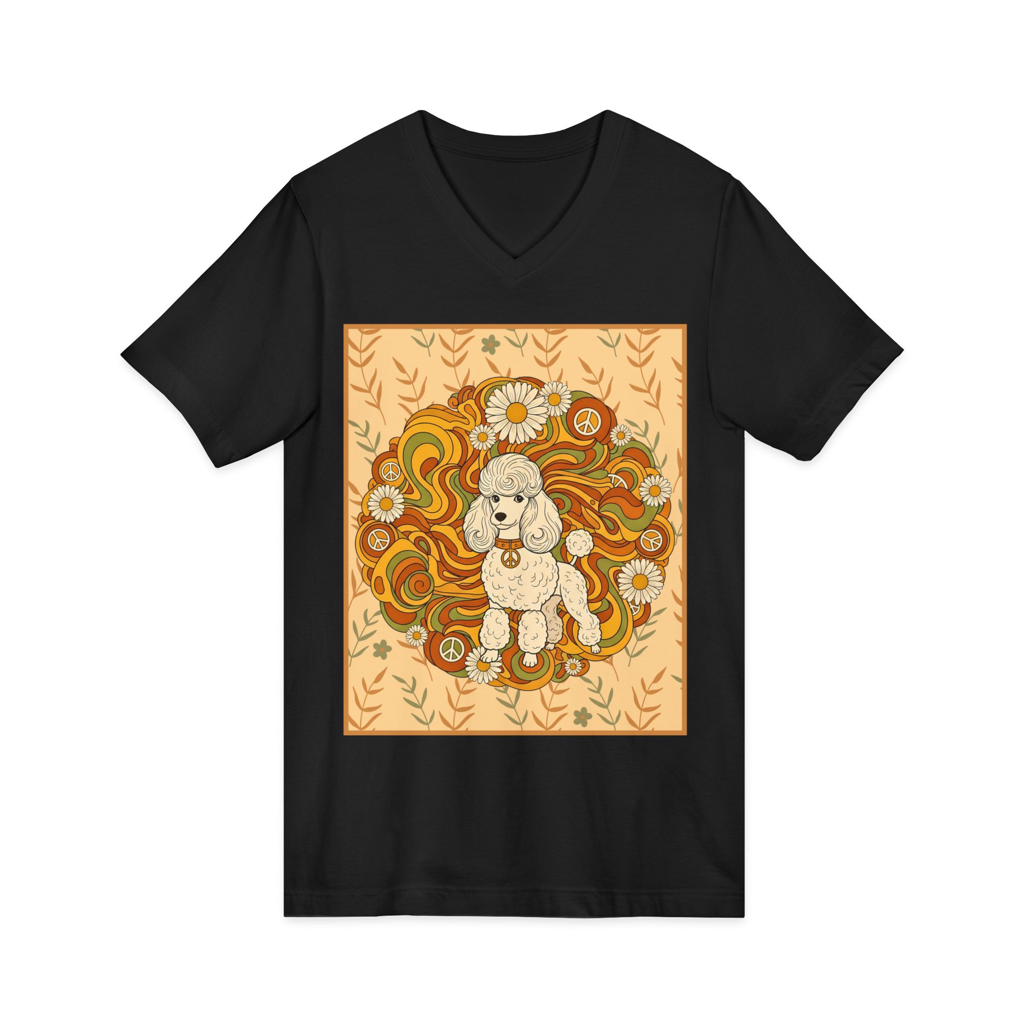 Retro Floral Poodle V-Neck Tee - Image 3