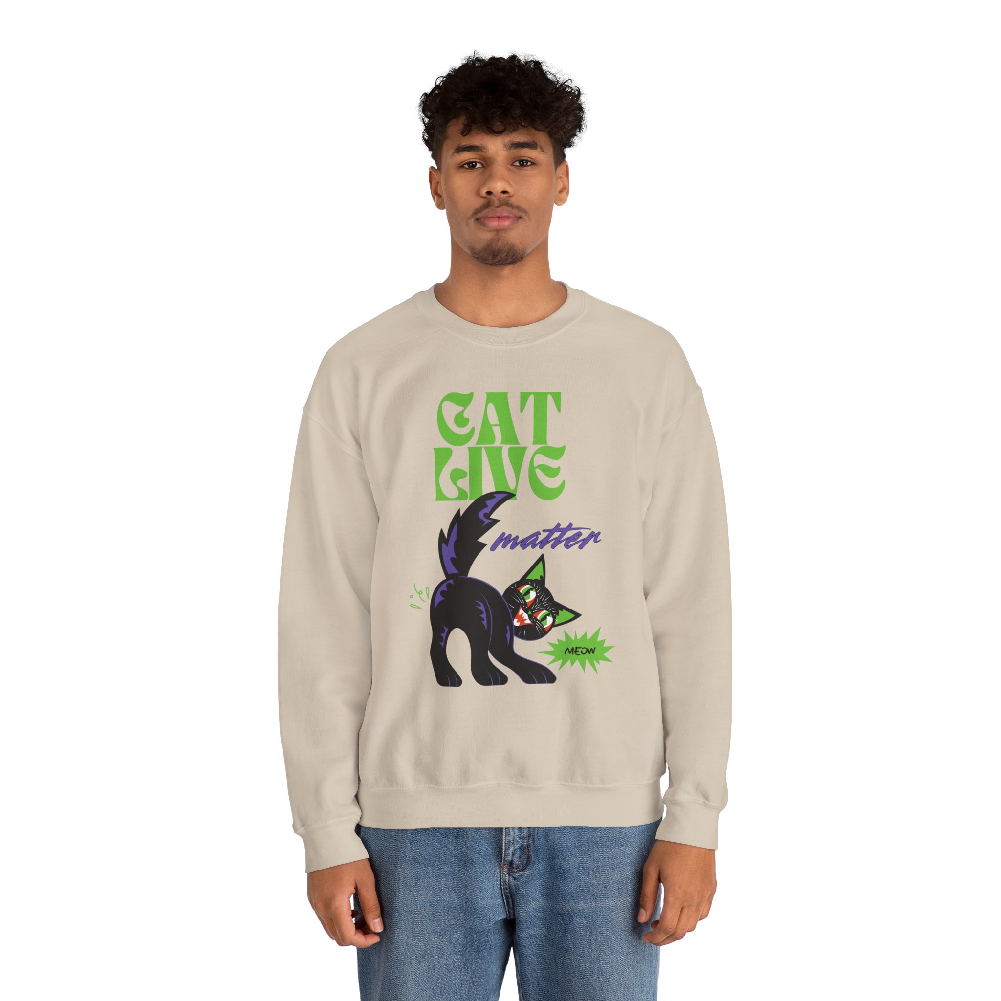 Cat Live Matter Sweatshirt — Funny Black Cat Retro Graphic Crewneck - Image 3