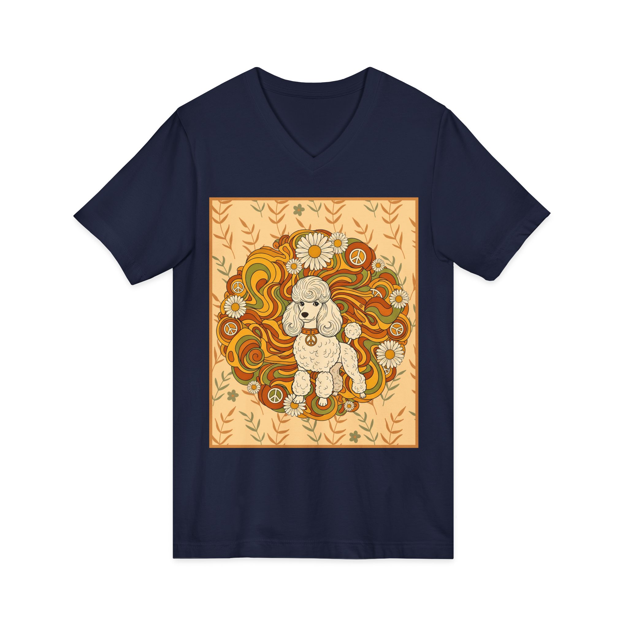 Retro Floral Poodle V-Neck Tee - Image 5