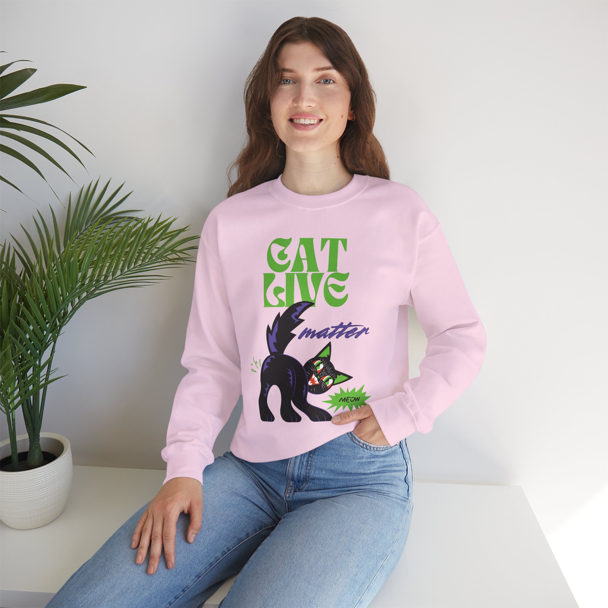 Cat Live Matter Sweatshirt — Funny Black Cat Retro Graphic Crewneck