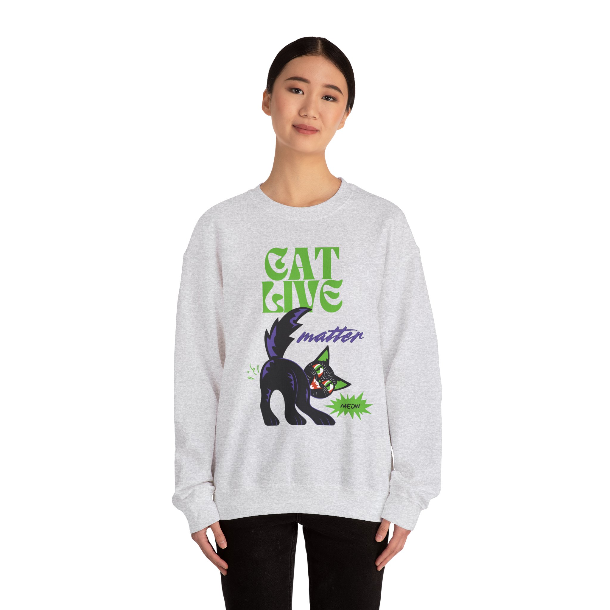 Cat Live Matter Sweatshirt — Funny Black Cat Retro Graphic Crewneck - Image 2