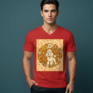 Retro Floral Poodle V-Neck Tee