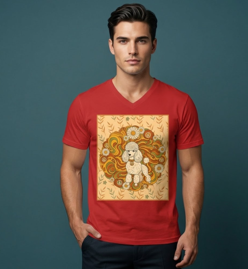 Retro Floral Poodle V-Neck Tee