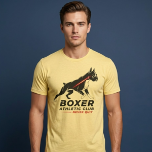 Boxer Athletic Club Tee — 'Never Quit' Dog Sports T‑Shirt