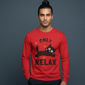 Relax Cat Long Sleeve Tee — "Only Relax" Cute Graphic Shirt