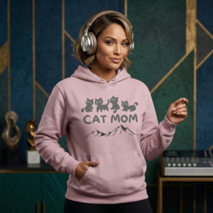 Cat Mom Hoodie - Cute Cats & Mountain Graphic Sweatshirt for Women