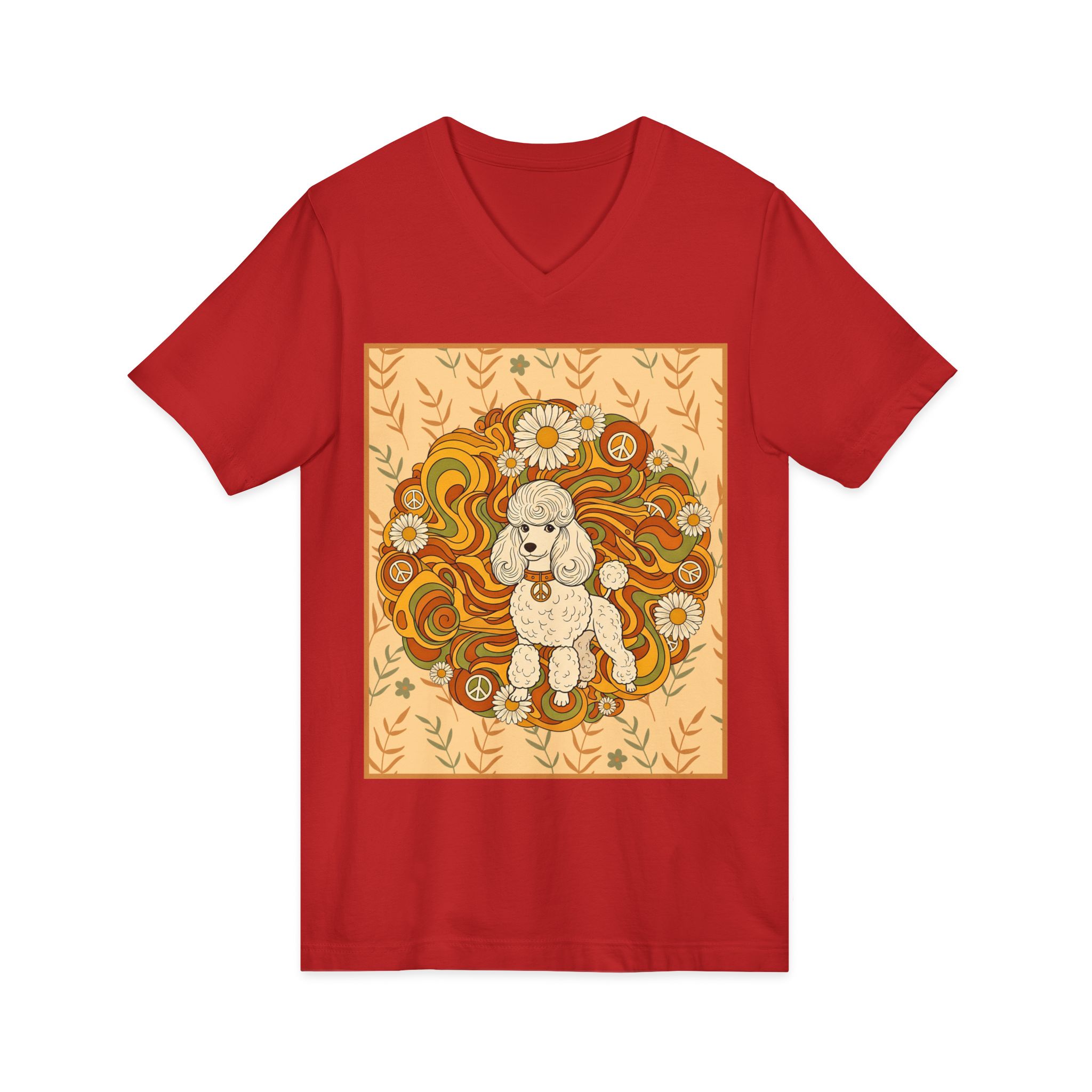 Retro Floral Poodle V-Neck Tee - Image 2