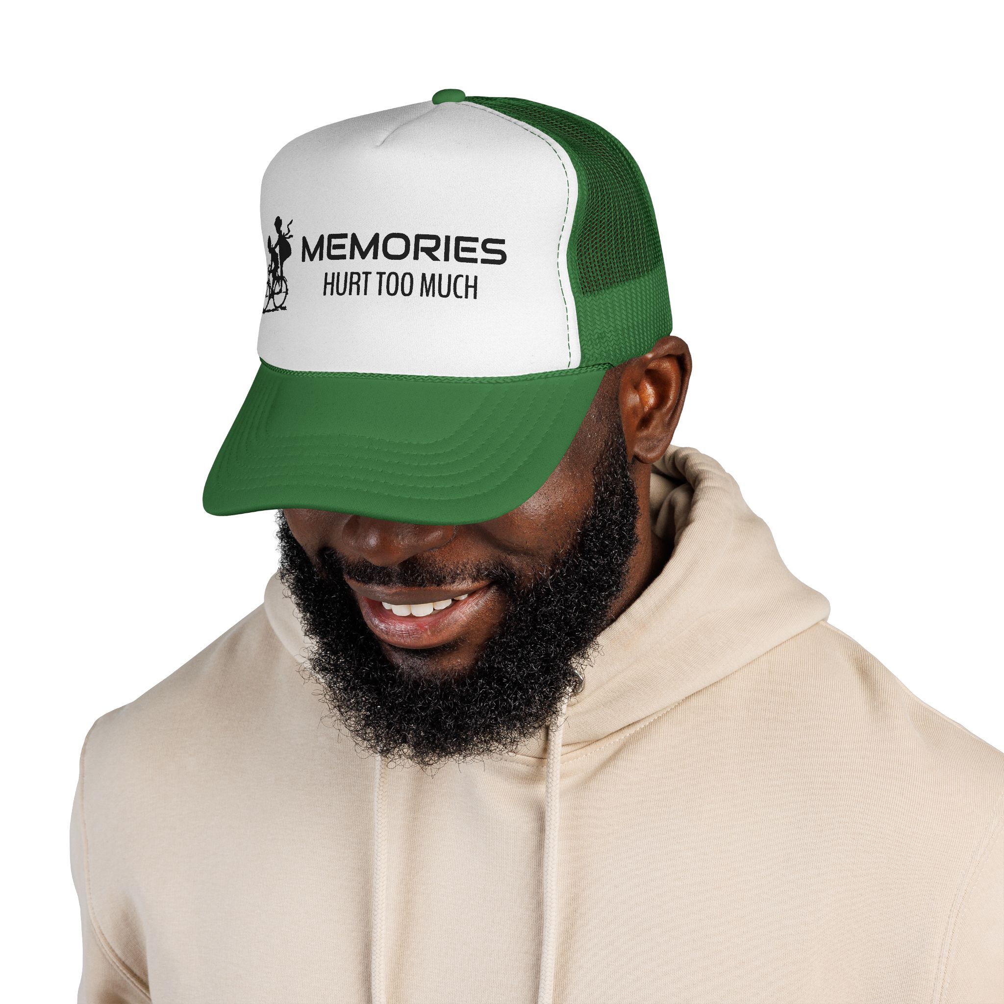 Trucker Cap – "Memories Hurt Too Much" Vintage Bike Graphic - Image 7