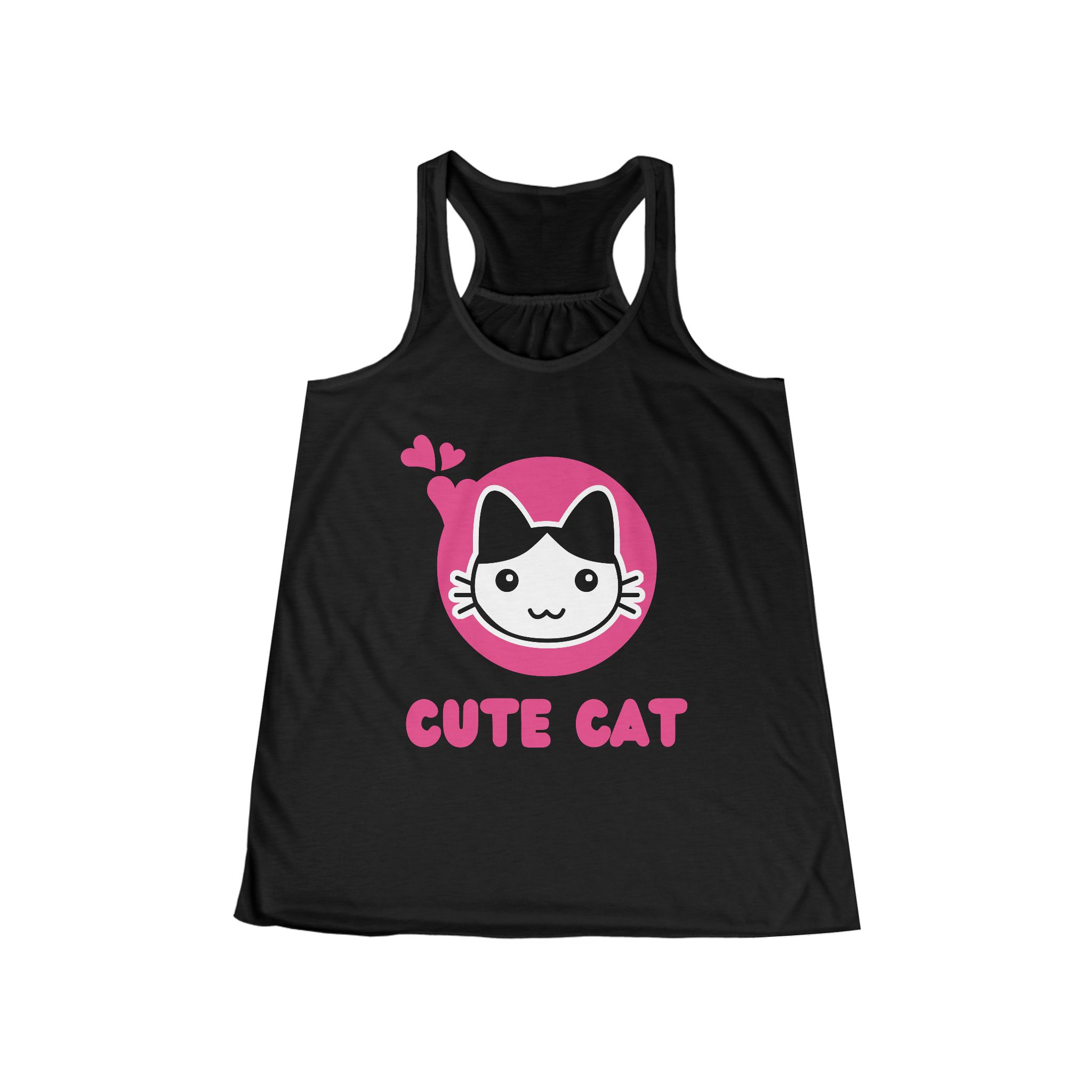 Cute Cat Racerback Tank Top - Women's Flowery Pink Cat Graphic - Image 2