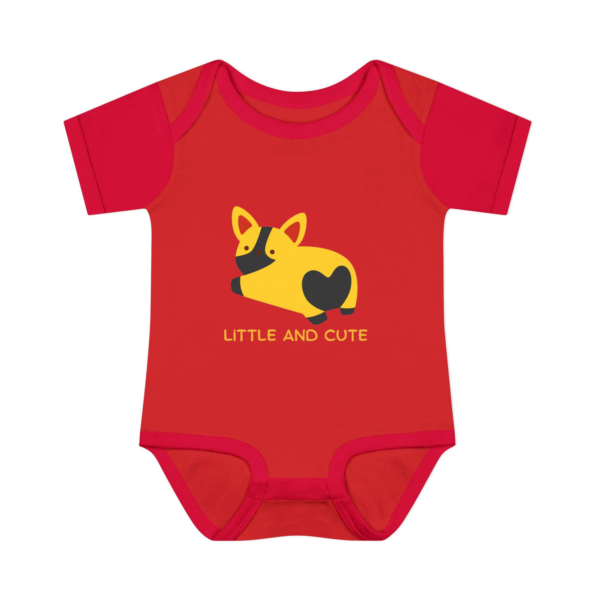 Infant Bodysuit - "Little and Cute" Yellow Puppy Graphic Baby Onesie - Image 2