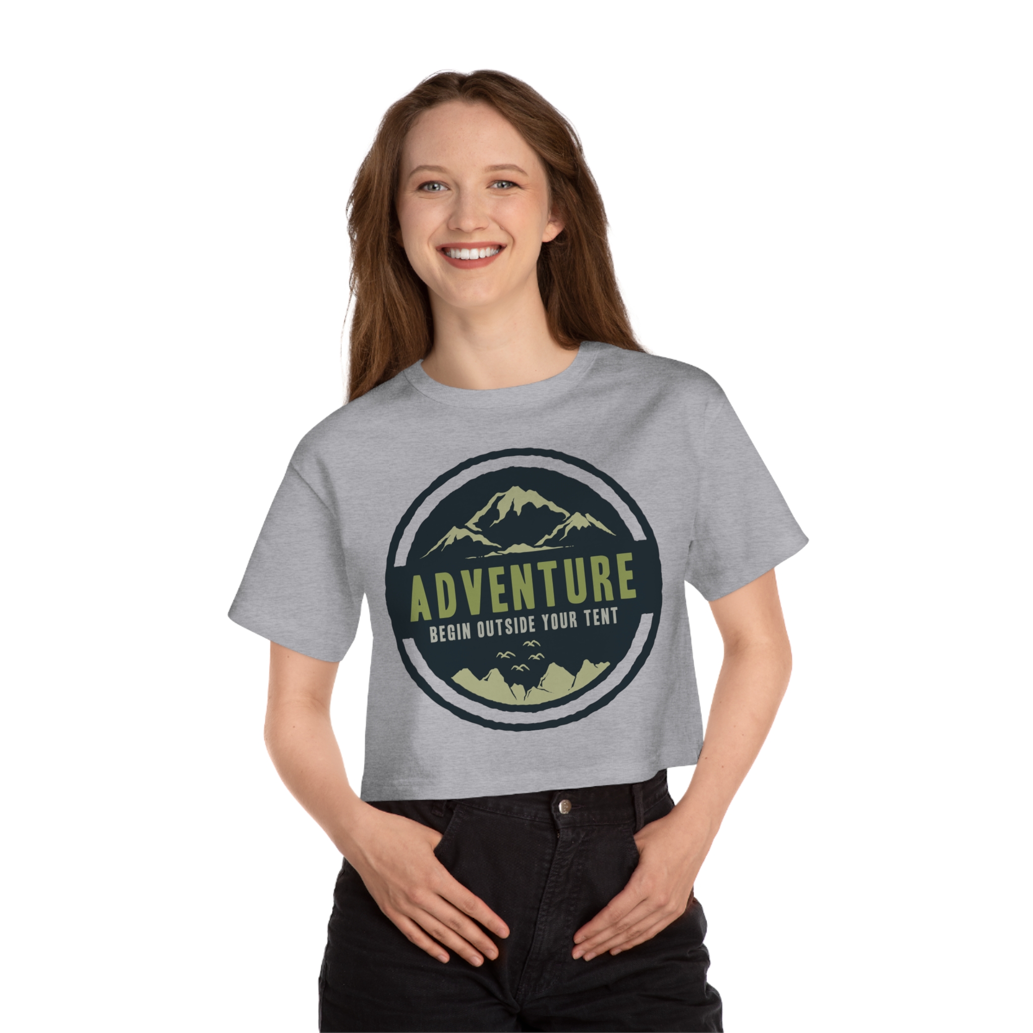Adventure Graphic Cropped T-Shirt — "Begin Outside Your Tent" - Image 7