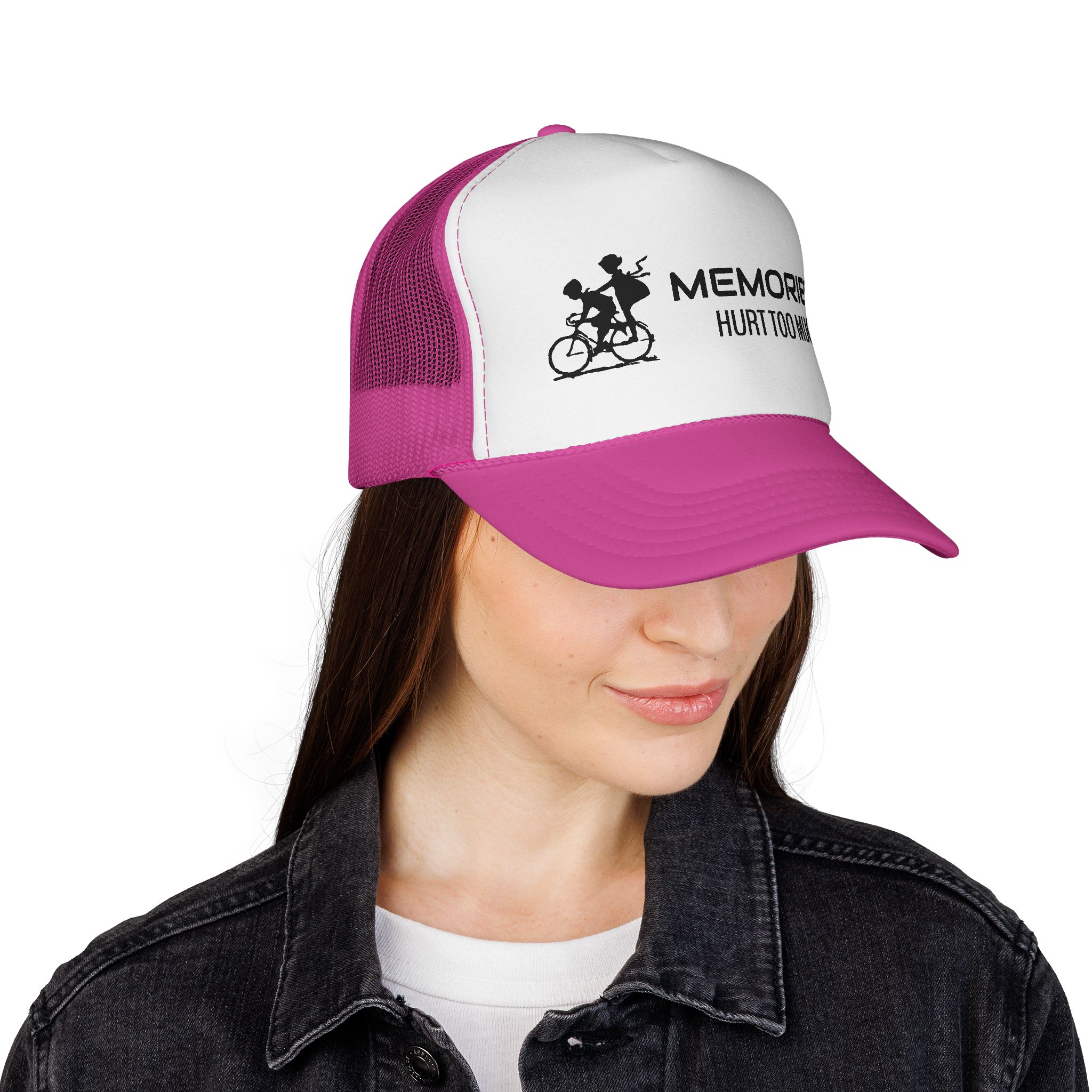 Trucker Cap – "Memories Hurt Too Much" Vintage Bike Graphic - Image 8