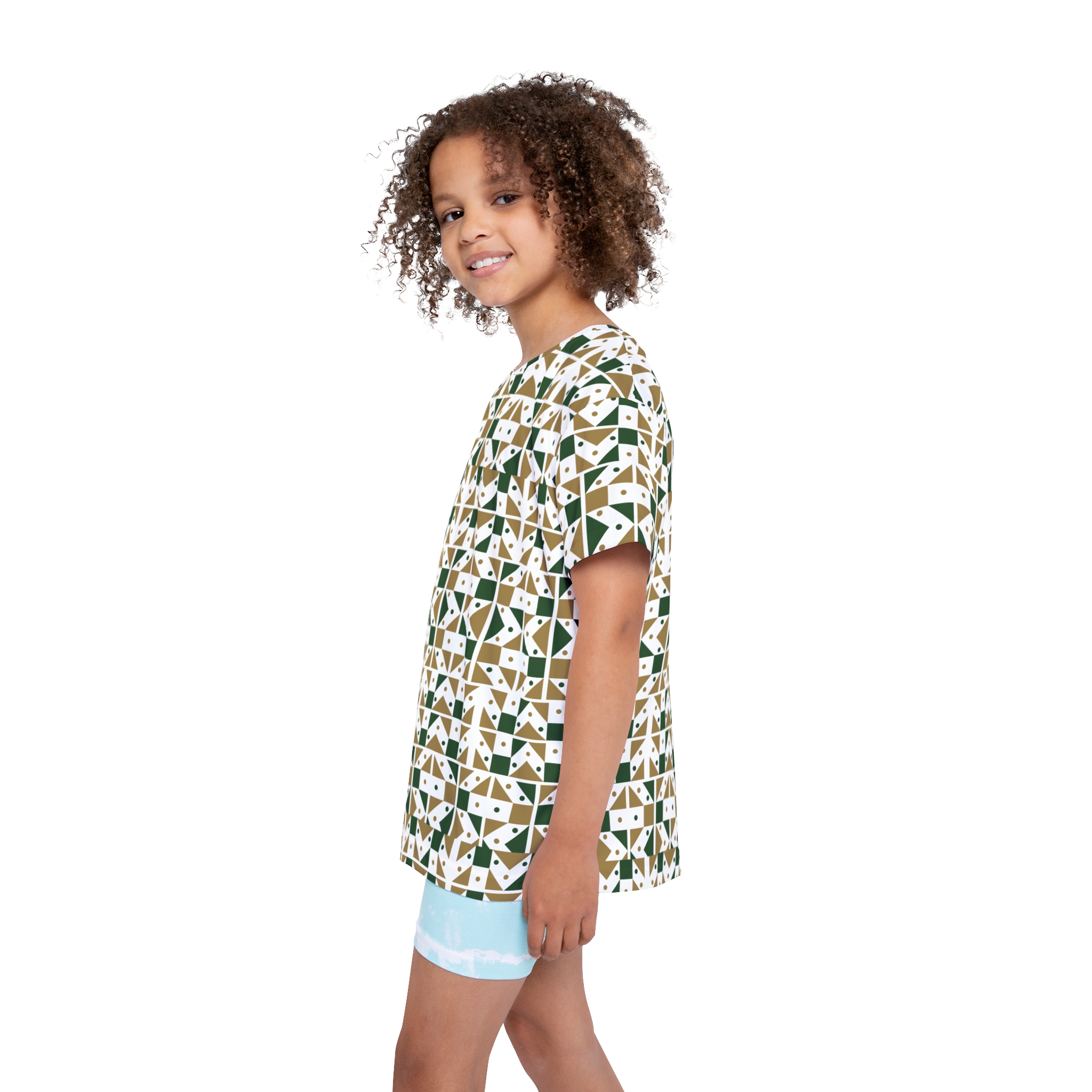 Geometric Green & Gold Kids Jersey - Image 6