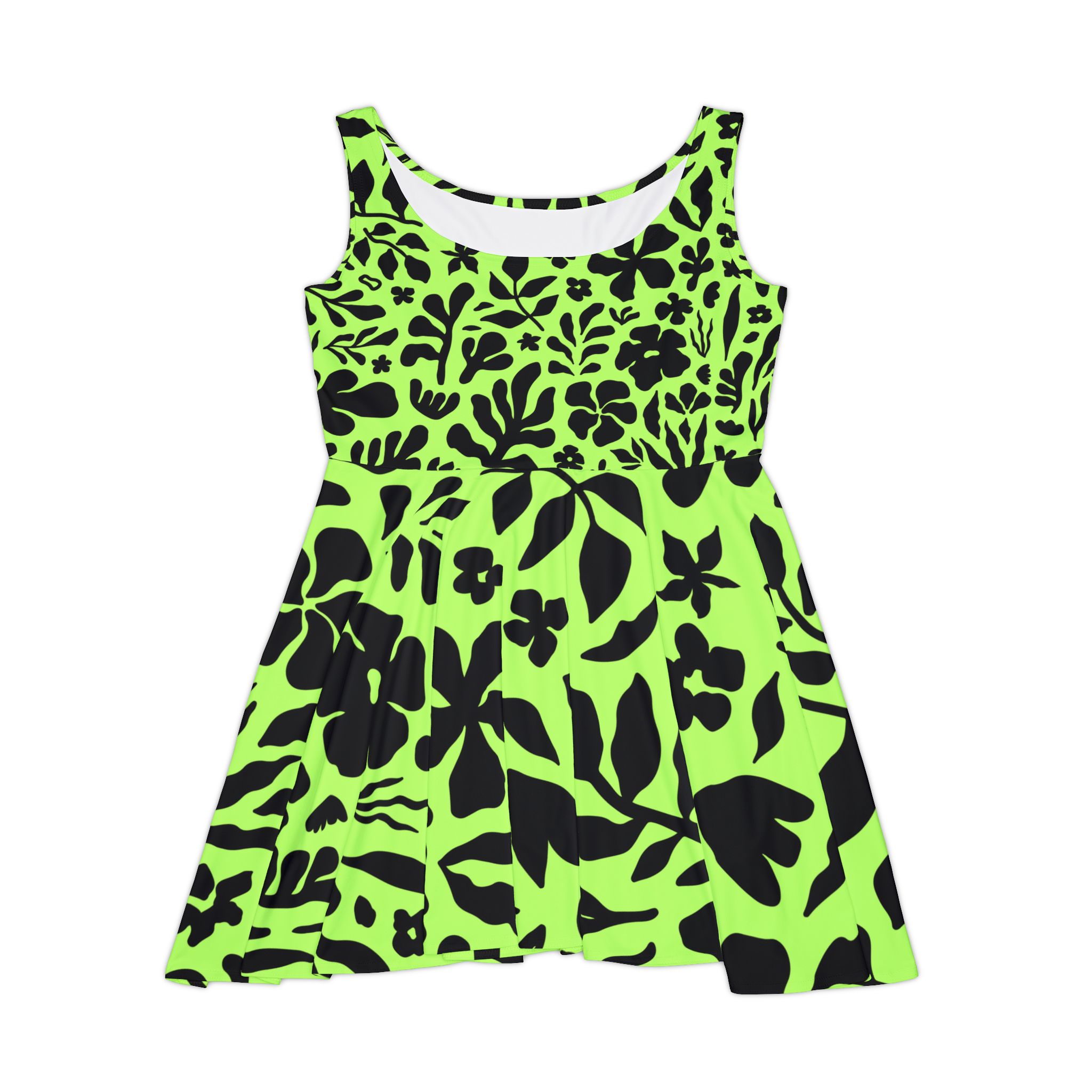Neon Green Floral Skater Dress - Image 2