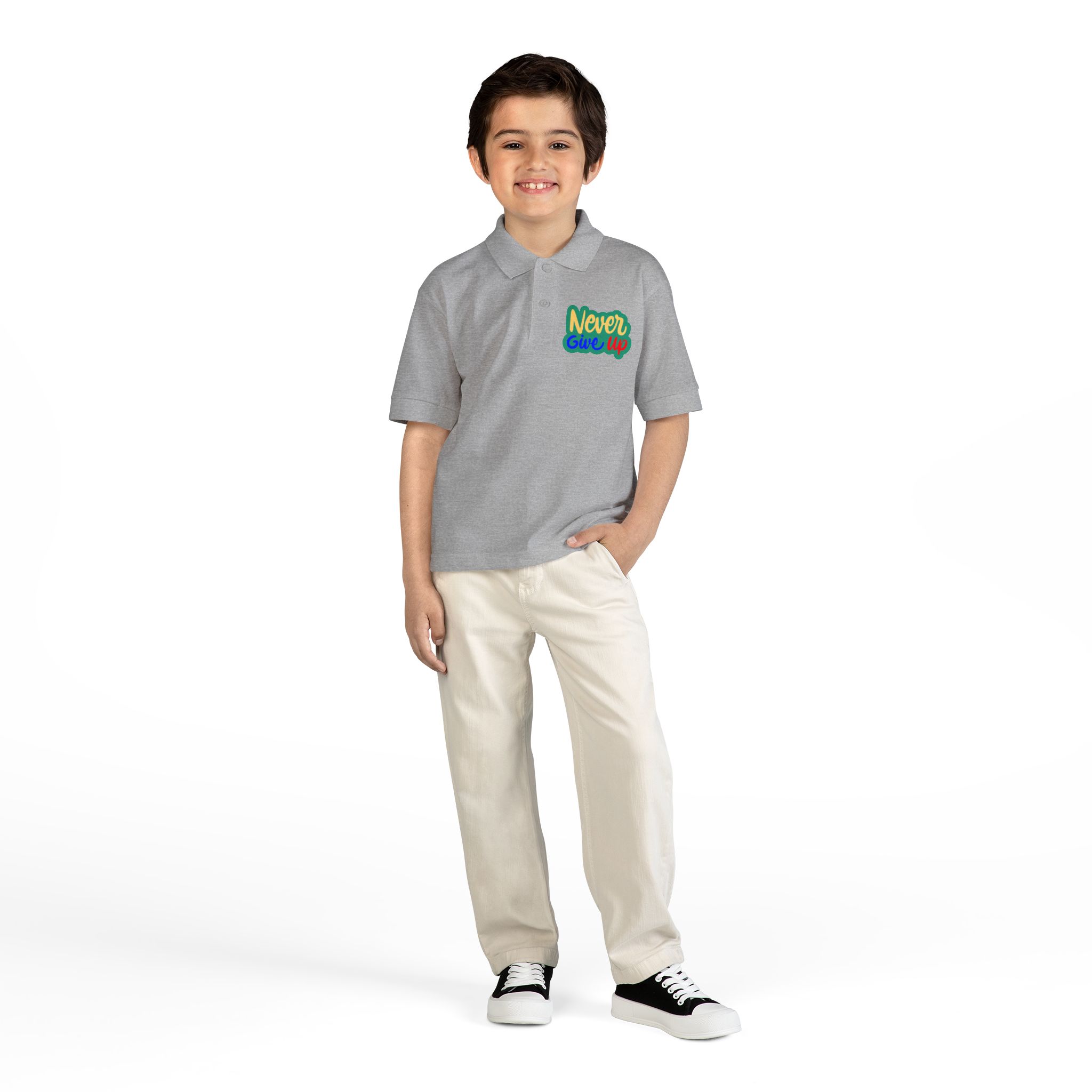 Youth Polo Shirt - "Never Give Up" Motivational Embroidered Design - Image 5
