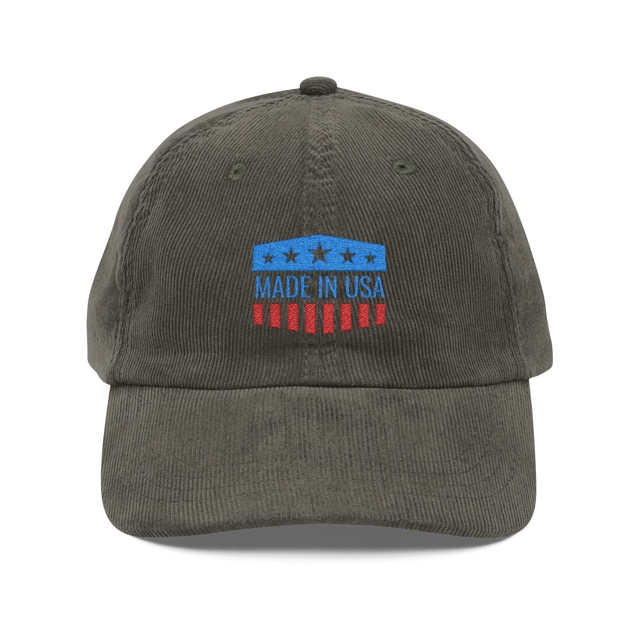 Corduroy Baseball Cap – Embroidered "Made in USA" Vintage Flag - Image 2