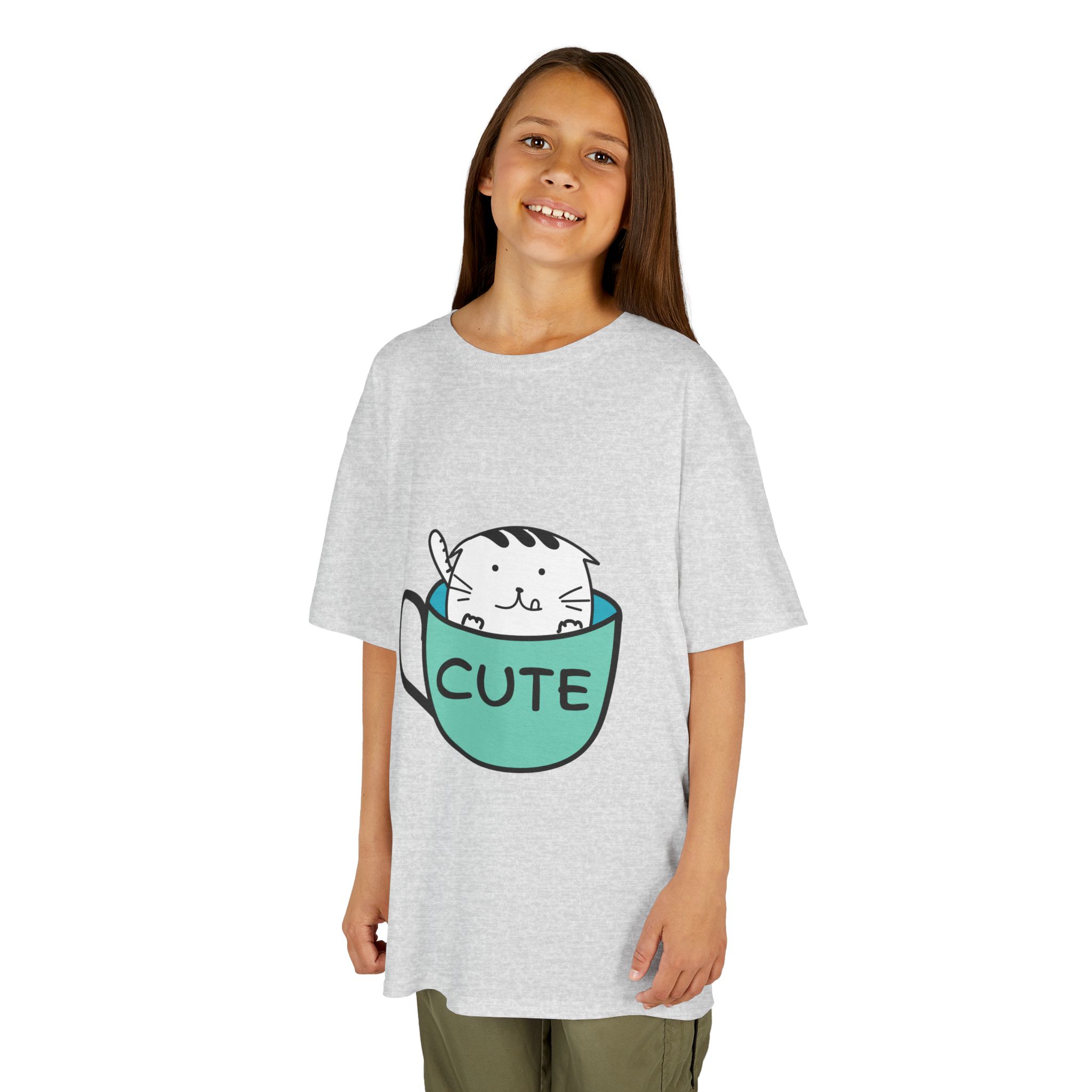 Kids Tee — 'Cute' Cat in Teacup Graphic - Image 2