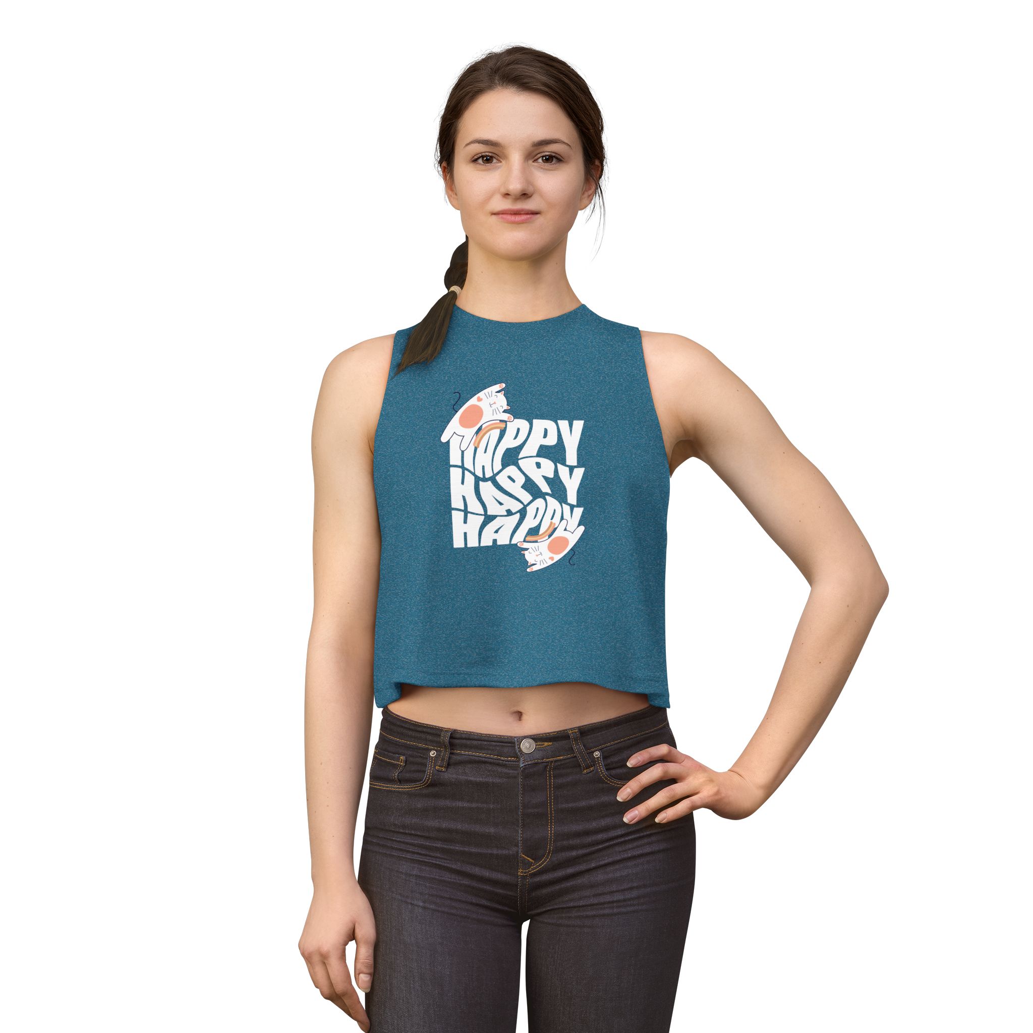 Happy Sushi Women's Crop Top — Retro 'Happy' Graphic Tank for Casual Summer Wear - Image 7