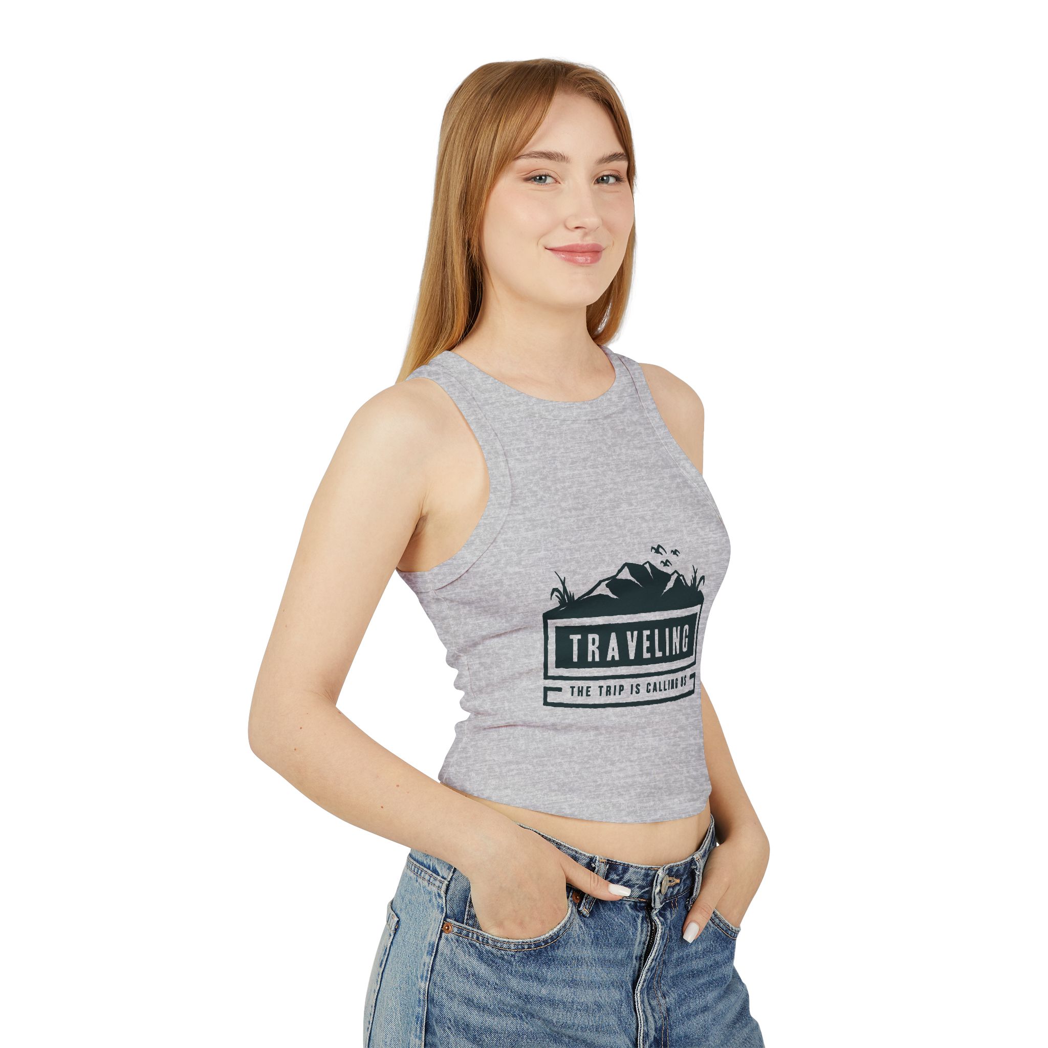 "The Trip Is Calling Us" Women's Rib Racer Crop - Image 6