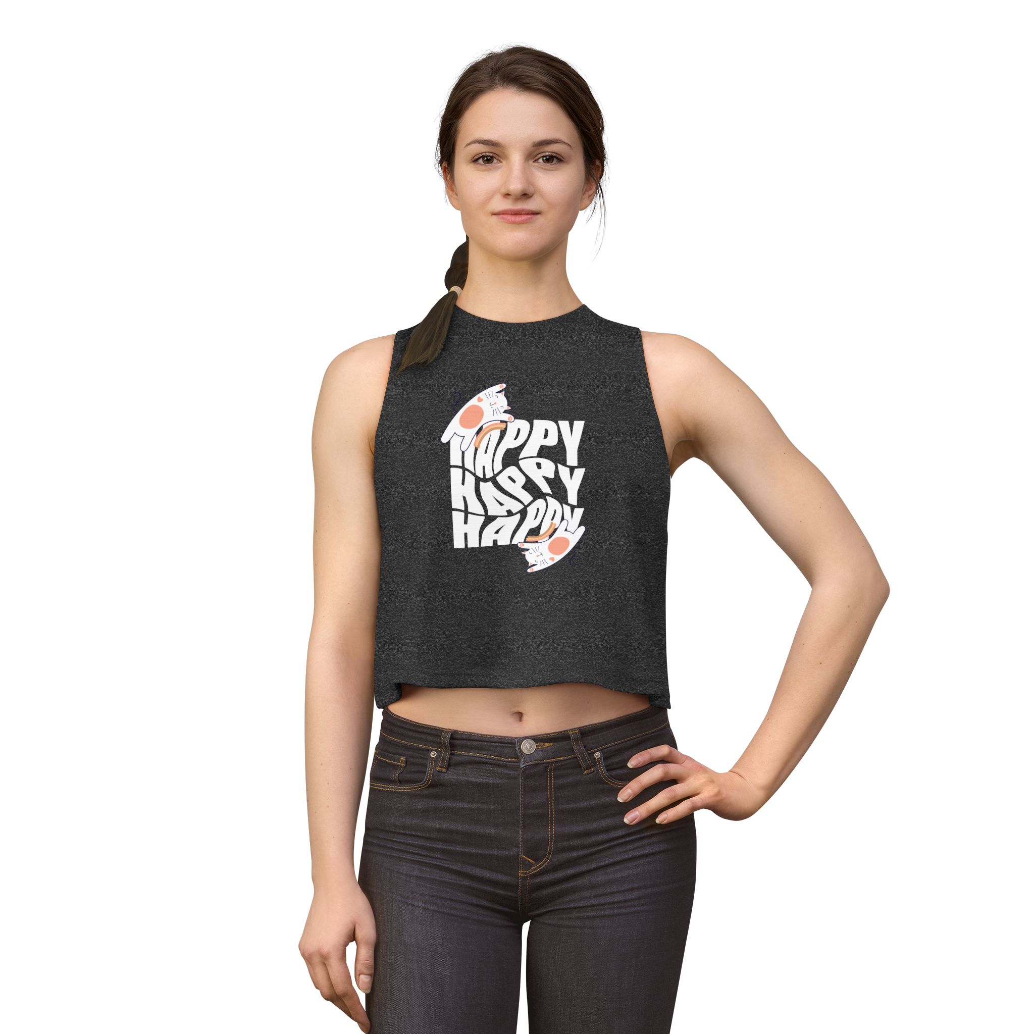 Happy Sushi Women's Crop Top — Retro 'Happy' Graphic Tank for Casual Summer Wear - Image 8