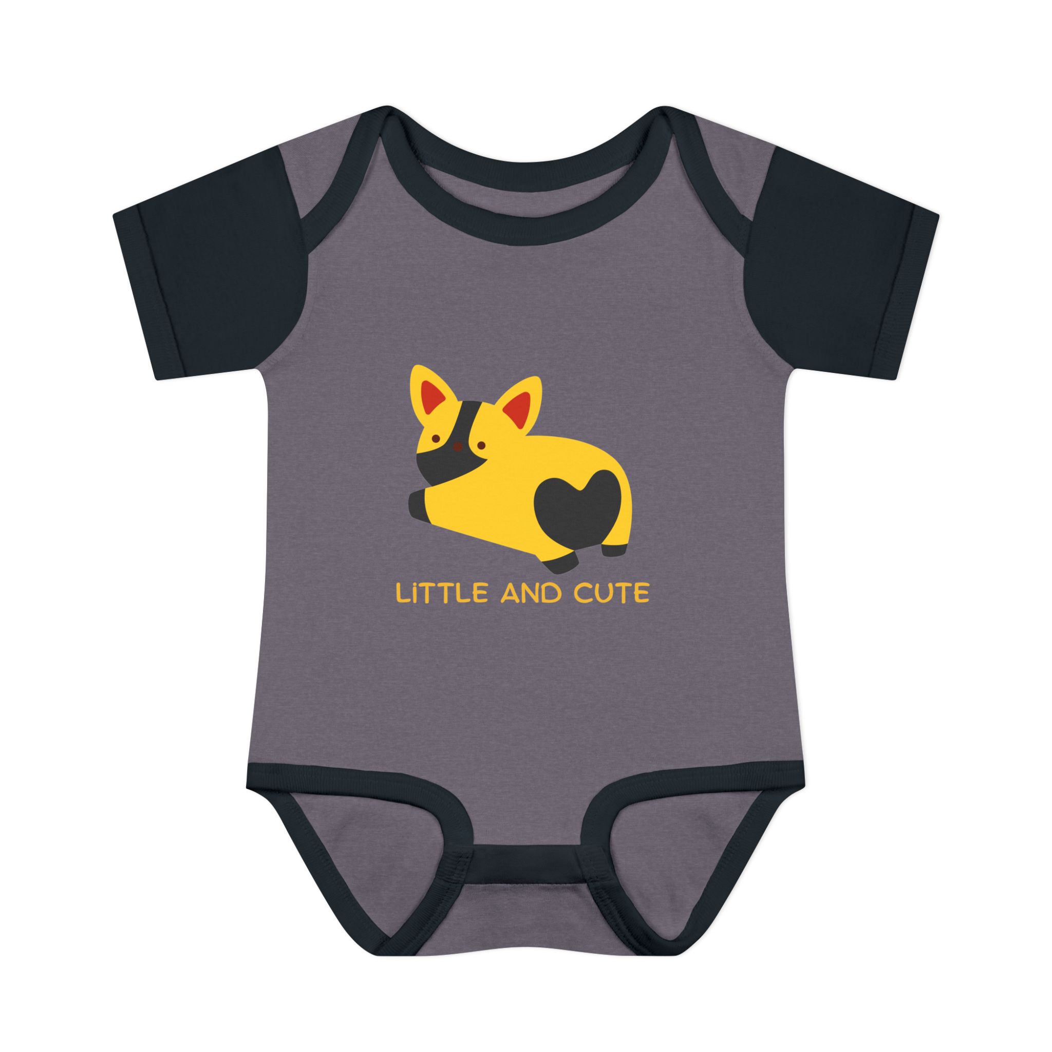 Infant Bodysuit - "Little and Cute" Yellow Puppy Graphic Baby Onesie - Image 7