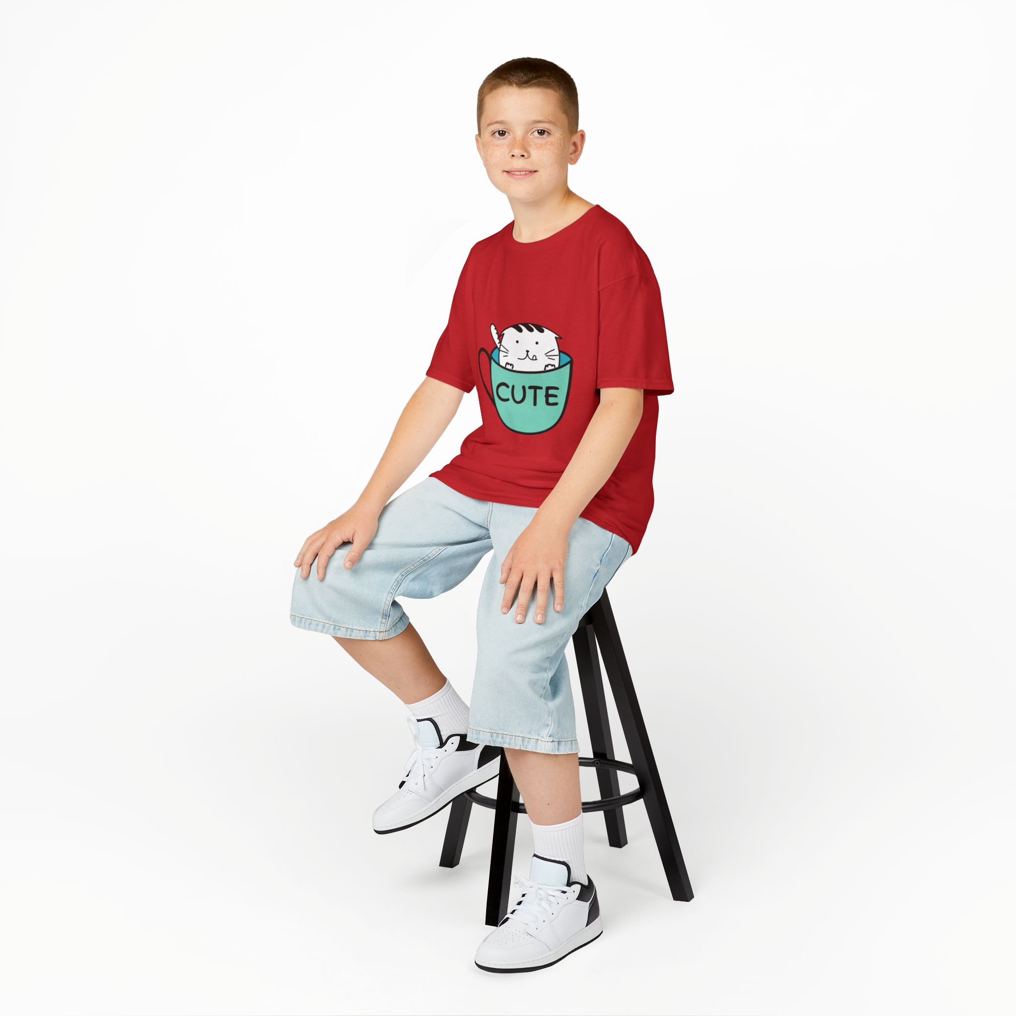 Kids Tee — 'Cute' Cat in Teacup Graphic - Image 8
