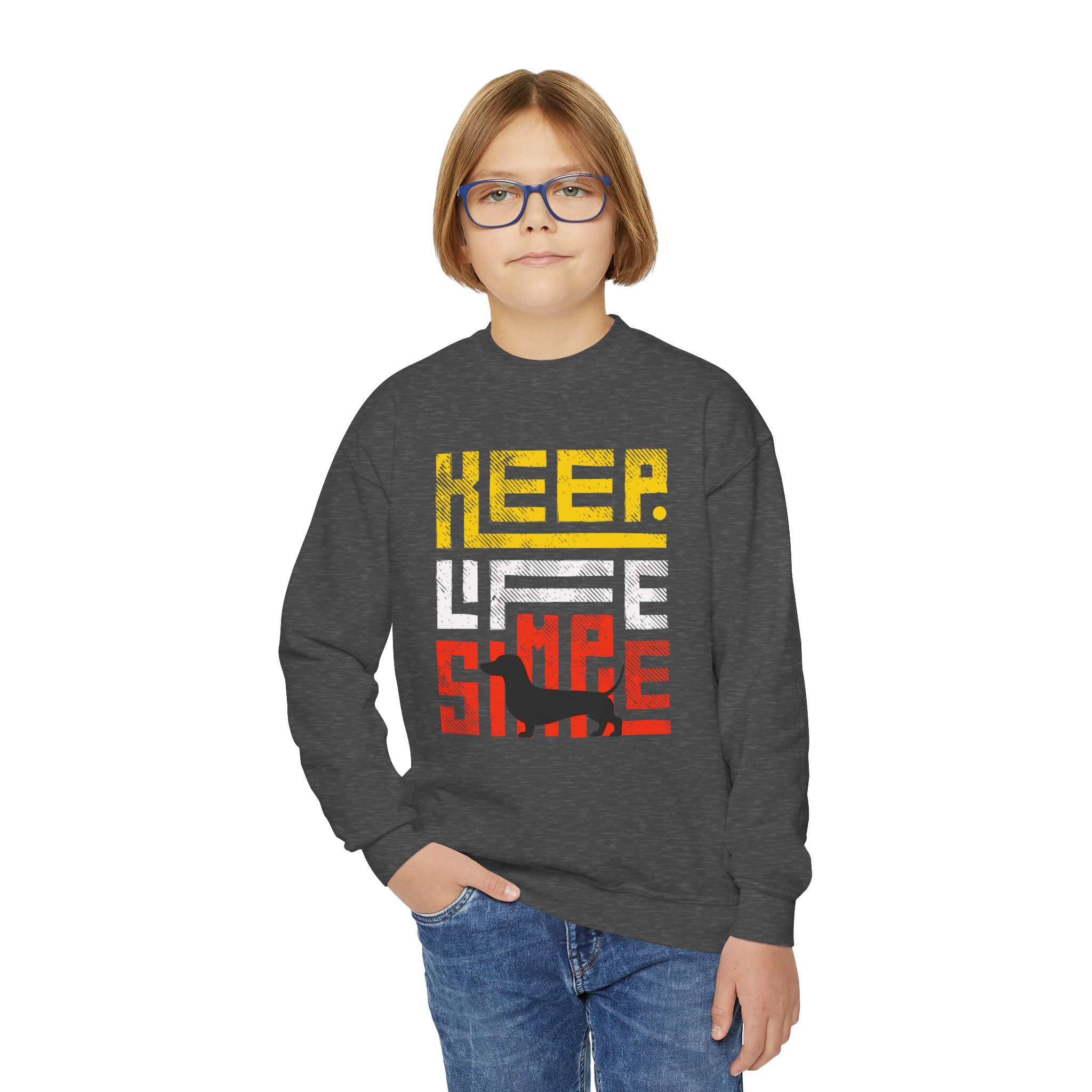 Keep Life Simple Youth Crewneck Sweatshirt - Retro Block Graphic - Image 5