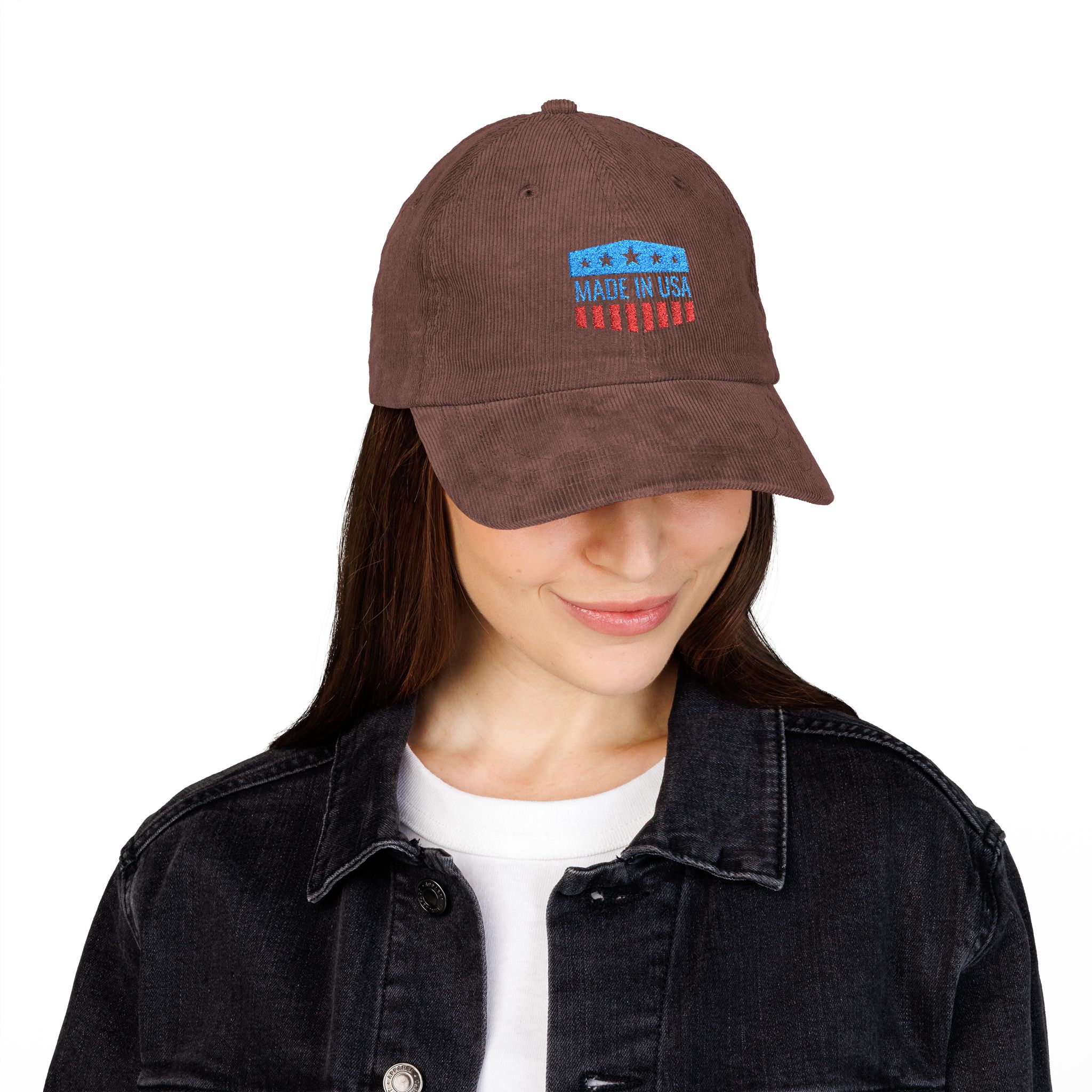 Corduroy Baseball Cap – Embroidered "Made in USA" Vintage Flag - Image 6