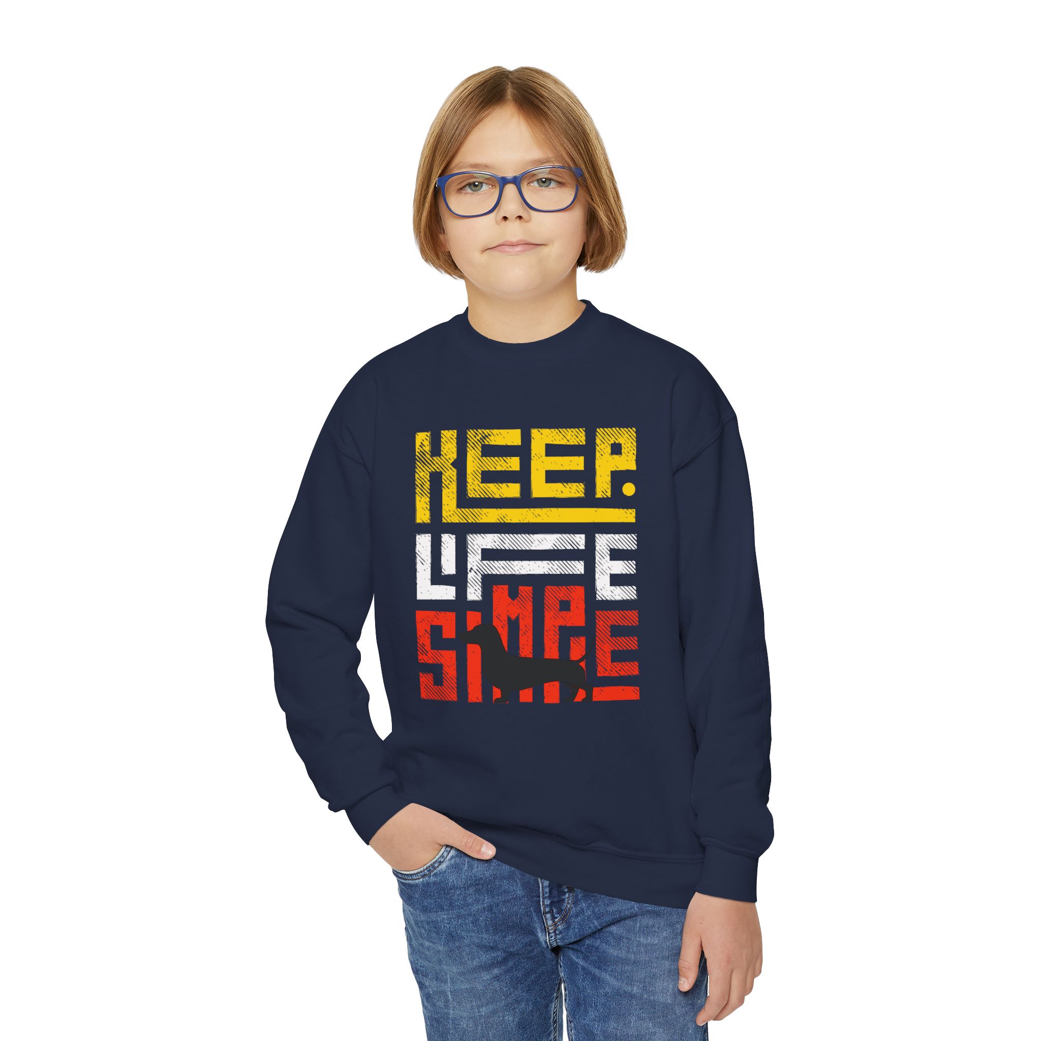 Keep Life Simple Youth Crewneck Sweatshirt - Retro Block Graphic - Image 7