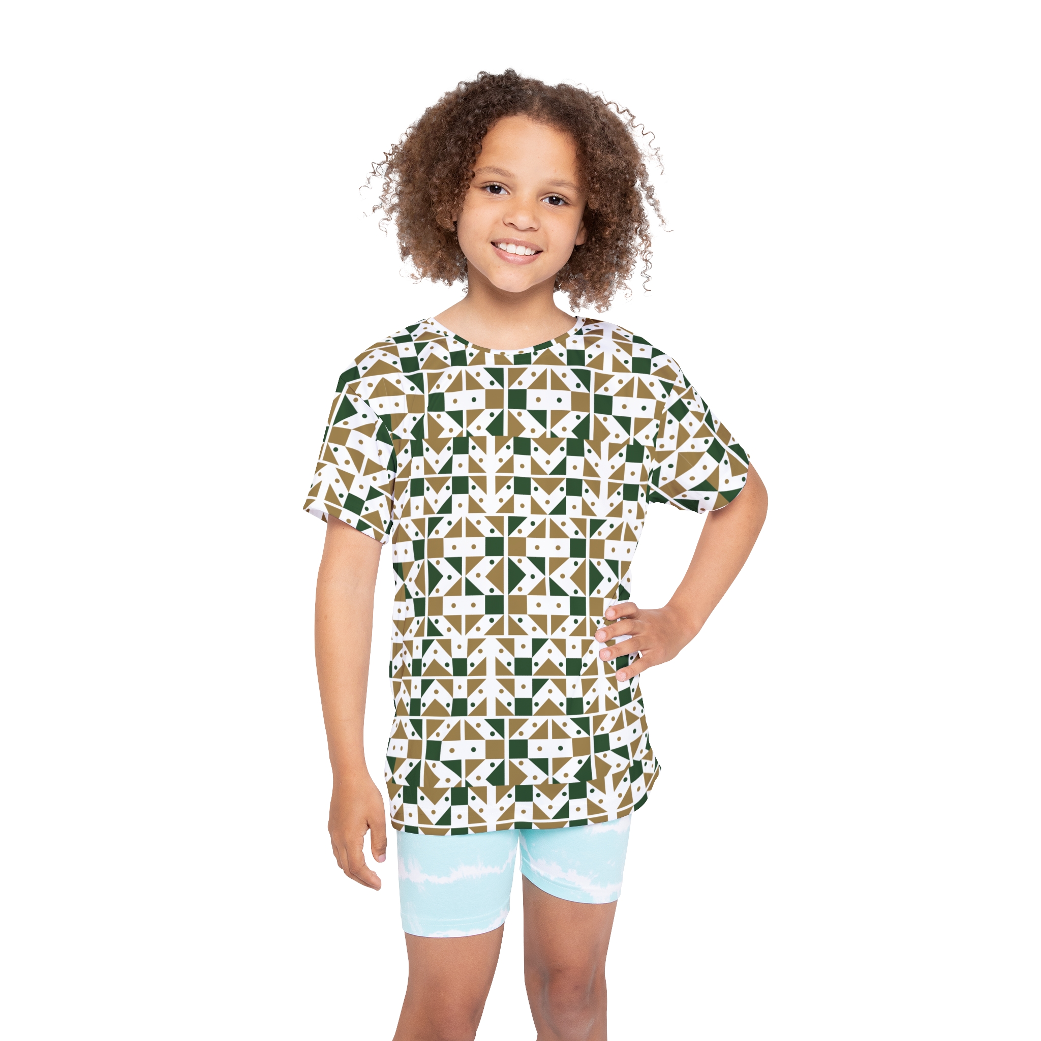 Geometric Green & Gold Kids Jersey - Image 3