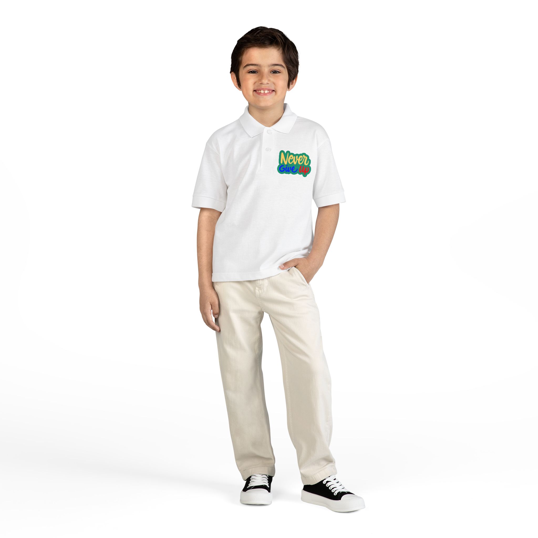 Youth Polo Shirt - "Never Give Up" Motivational Embroidered Design - Image 3