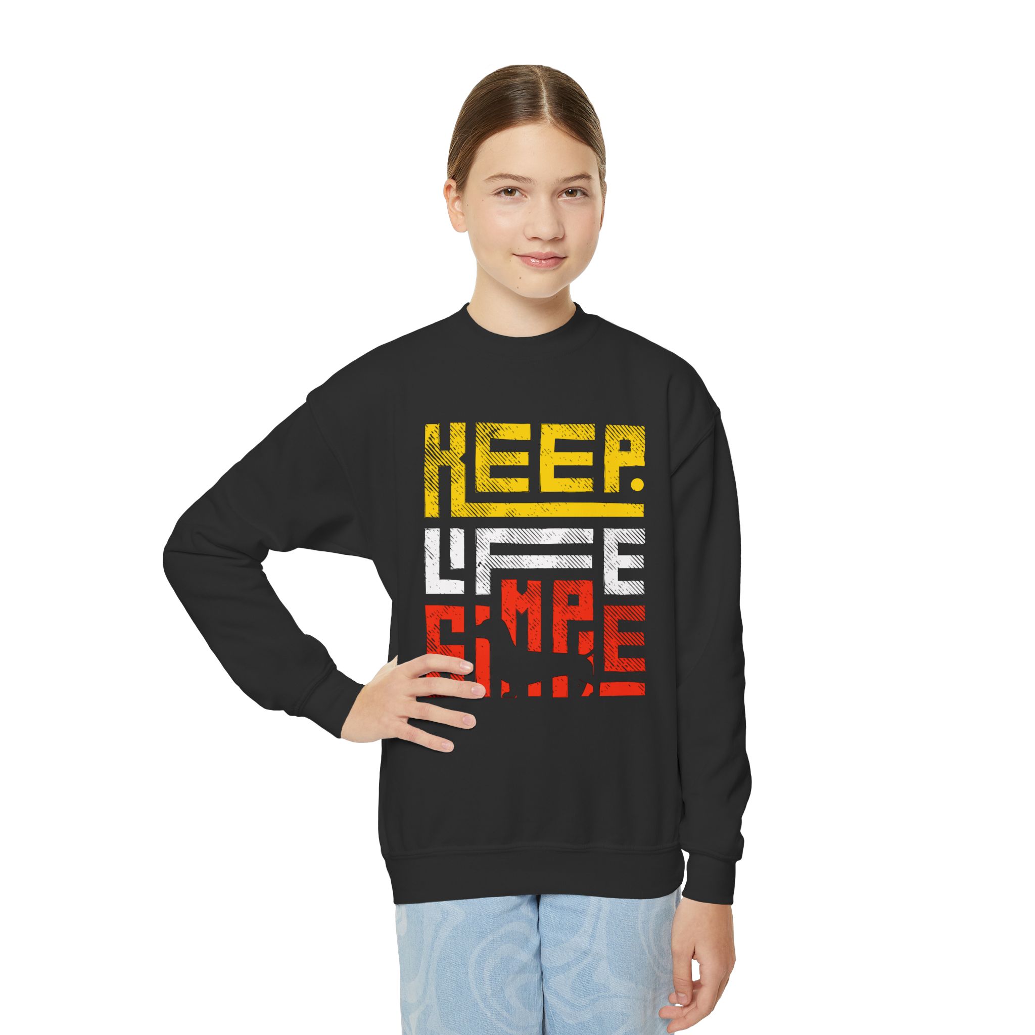 Keep Life Simple Youth Crewneck Sweatshirt - Retro Block Graphic - Image 3