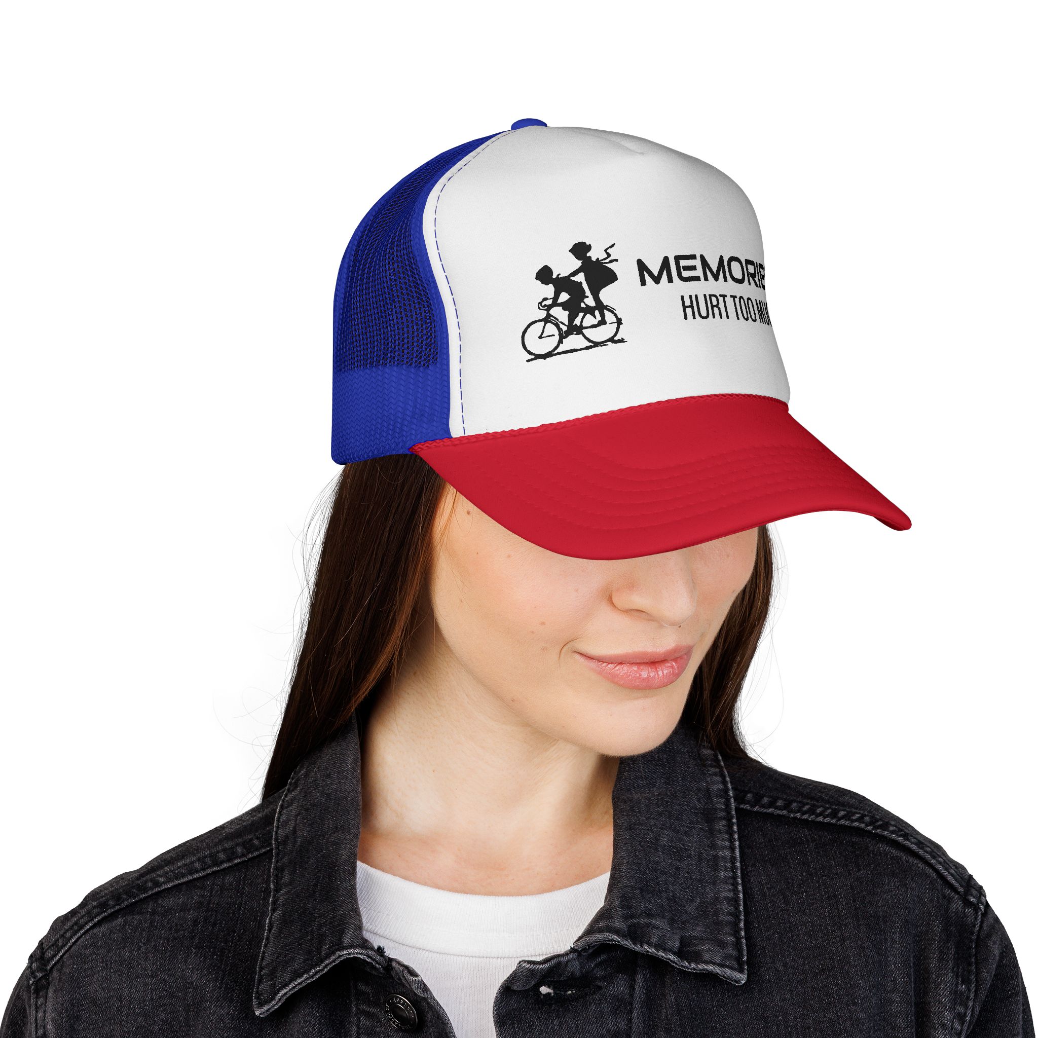 Trucker Cap – "Memories Hurt Too Much" Vintage Bike Graphic - Image 6