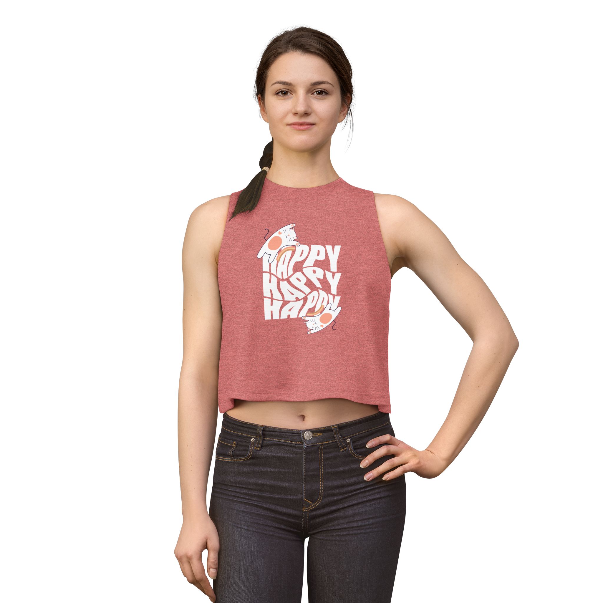 Happy Sushi Women's Crop Top — Retro 'Happy' Graphic Tank for Casual Summer Wear - Image 5