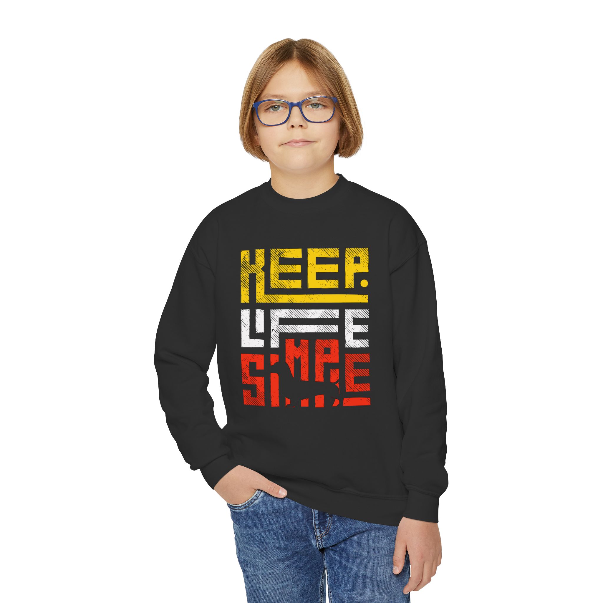 Keep Life Simple Youth Crewneck Sweatshirt - Retro Block Graphic - Image 4