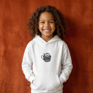Kids Hoodie — Embroidered 'Cute' Hot Cocoa Cup