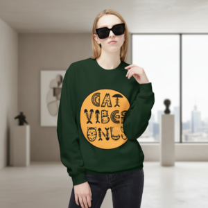 Cat Vibes Only Crewneck Sweatshirt — Retro Cat Graphic Pullover