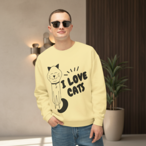 I Love Cats Crewneck Sweatshirt - Cute Cat Graphic Pullover for Cat Lovers