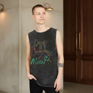 Neon Line Cat 'Meow' Stonewash Tank