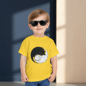 Toddler Tee — White & Black Cat Graphic Shirt for Kids