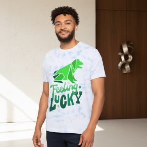 Feeling Lucky Tie-Dye T-Shirt — Green Origami Dog Graphic
