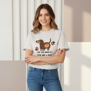 All You Need Is Love and a Dog T-Shirt — Cute Dachshund Paw Print Tee
