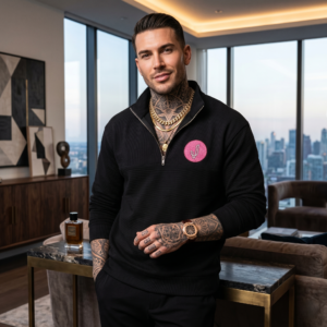 Men's Quarter-Zip Sweatshirt with Pink Patch