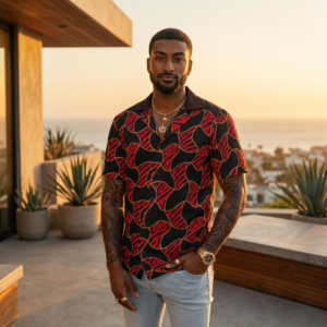 Men's Red & Black Tropical Camp Shirt