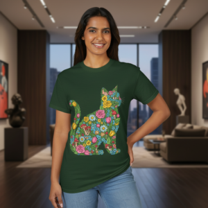 Colorful Garden Cat Silhouette Tee