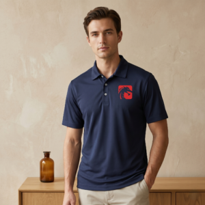 Men's Golf Polo Shirt with Red Dragon Head Crest