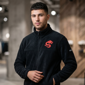 Columbia Fleece Jacket — Embroidered Red Dragon Chest & "Made in USA" Back
