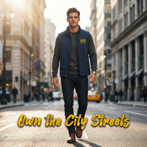 Men's Soft Shell Vest — Yellow Geometric Logo