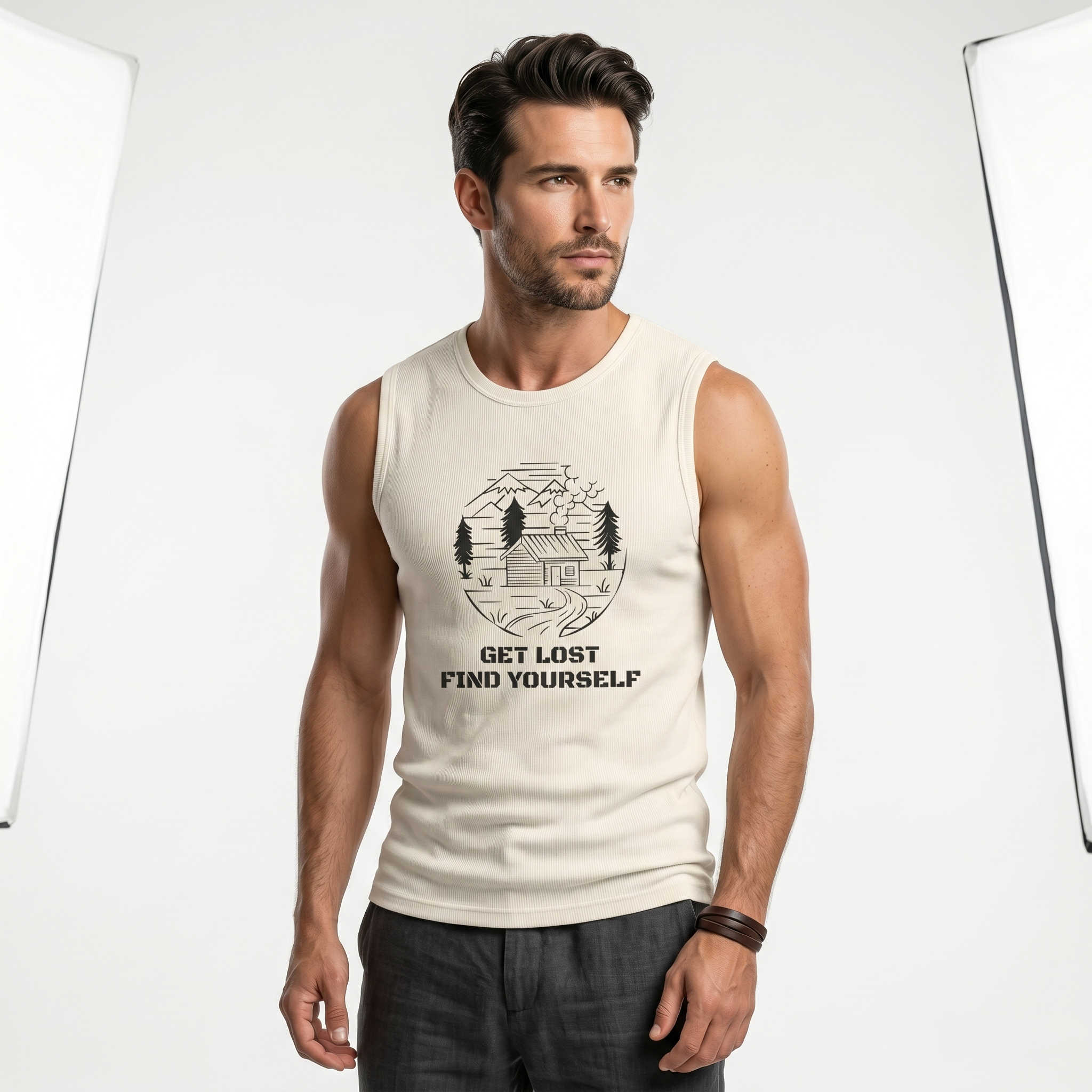 'Get Lost, Find Yourself' Cabin Adventure Graphic Tank Top